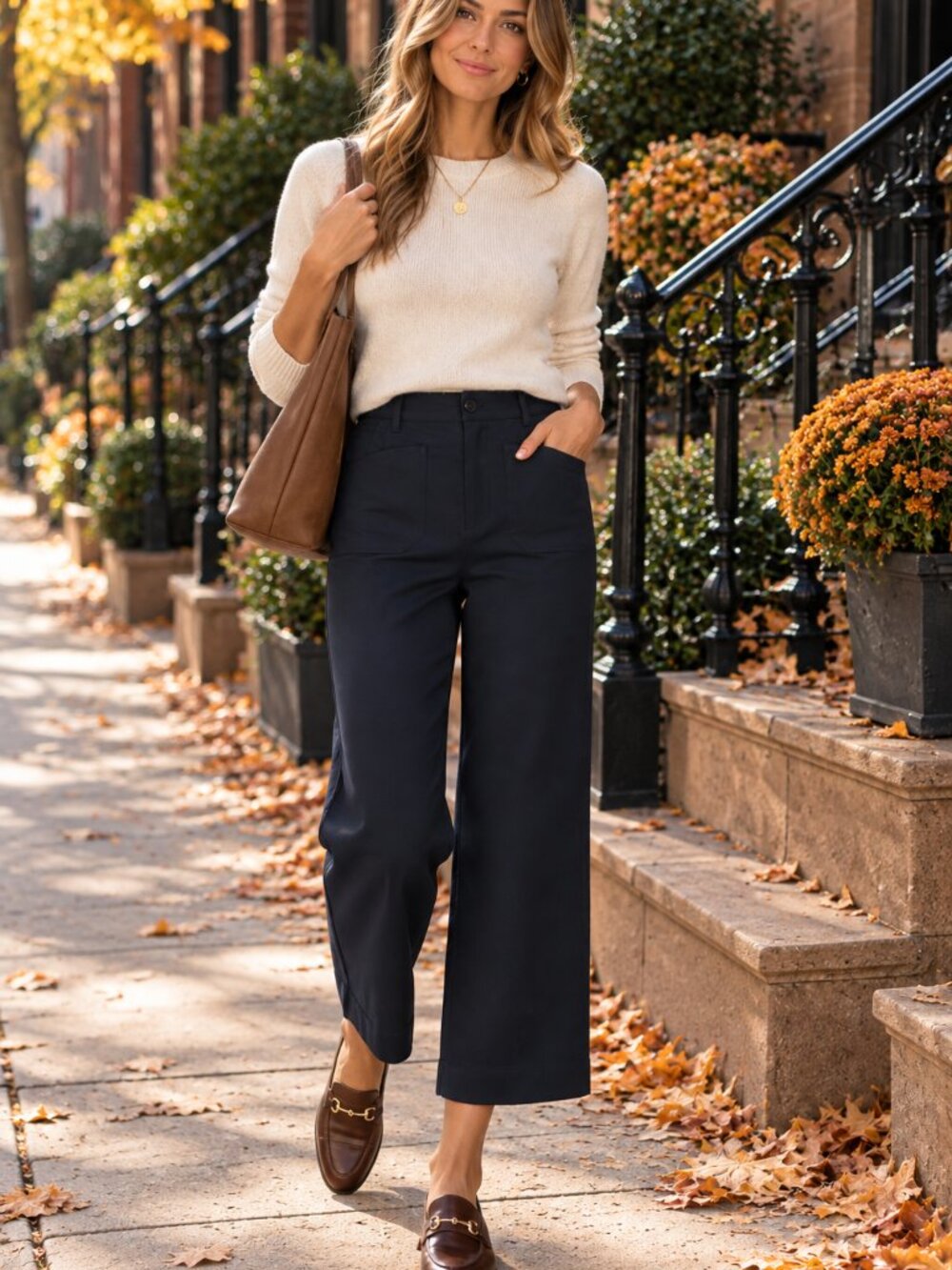 Quince Ultra-Stretch Ponte Cropped Wide Leg Pants Navy Size 8